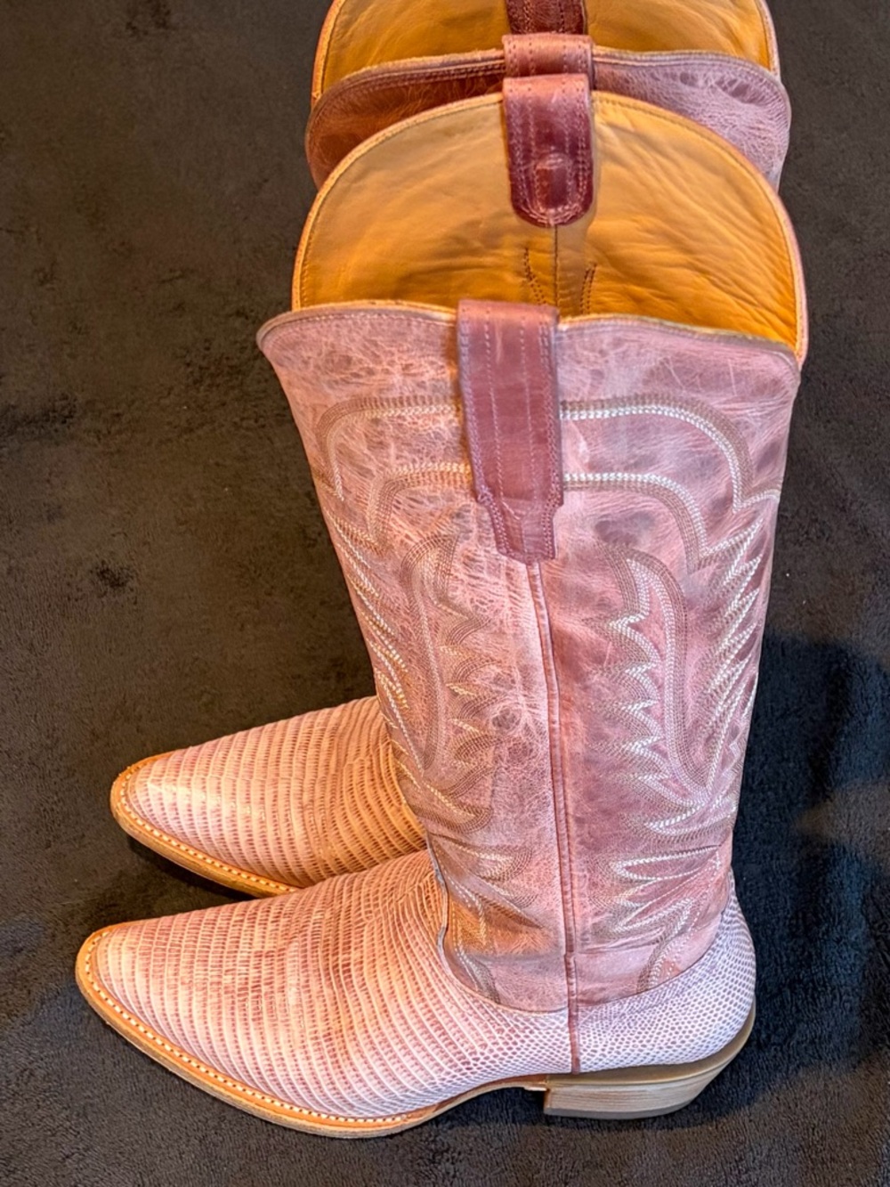 Tecovas Abby Frost Pink Lizard Cowgirl Boots - Picture 2 of 8